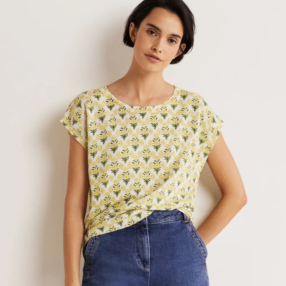 Printed Crew Neck Knitted Vest Tee Linen T-shirt 4 S Sm Small